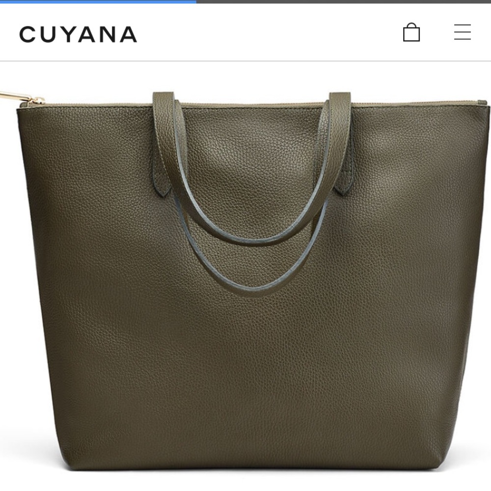 CUYANA soft leather tote bag olive pebble grain leather hard to find!